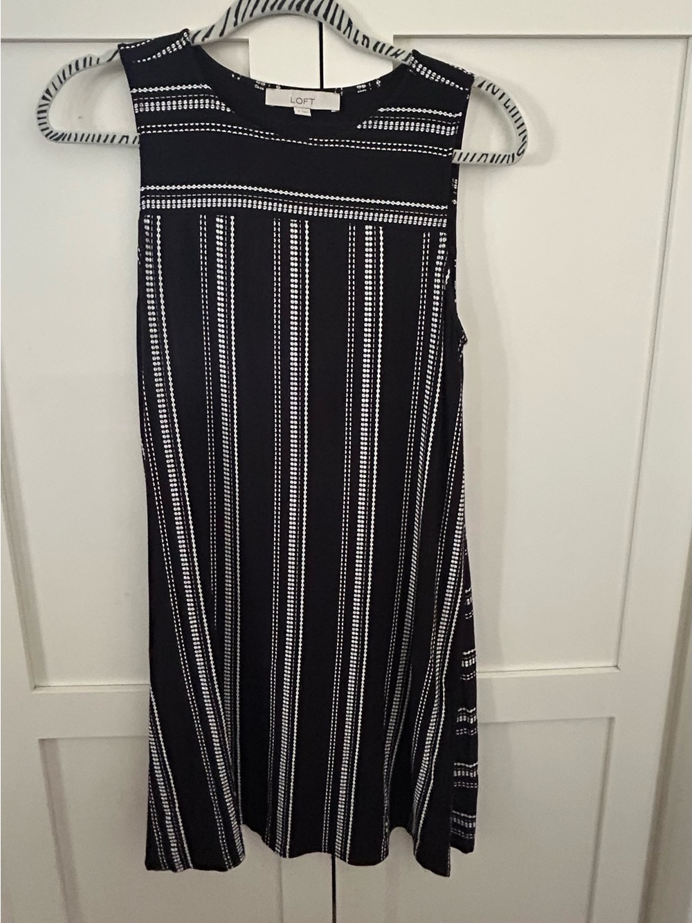 LOFT Black and White Striped Sleeveless A-Line Dress